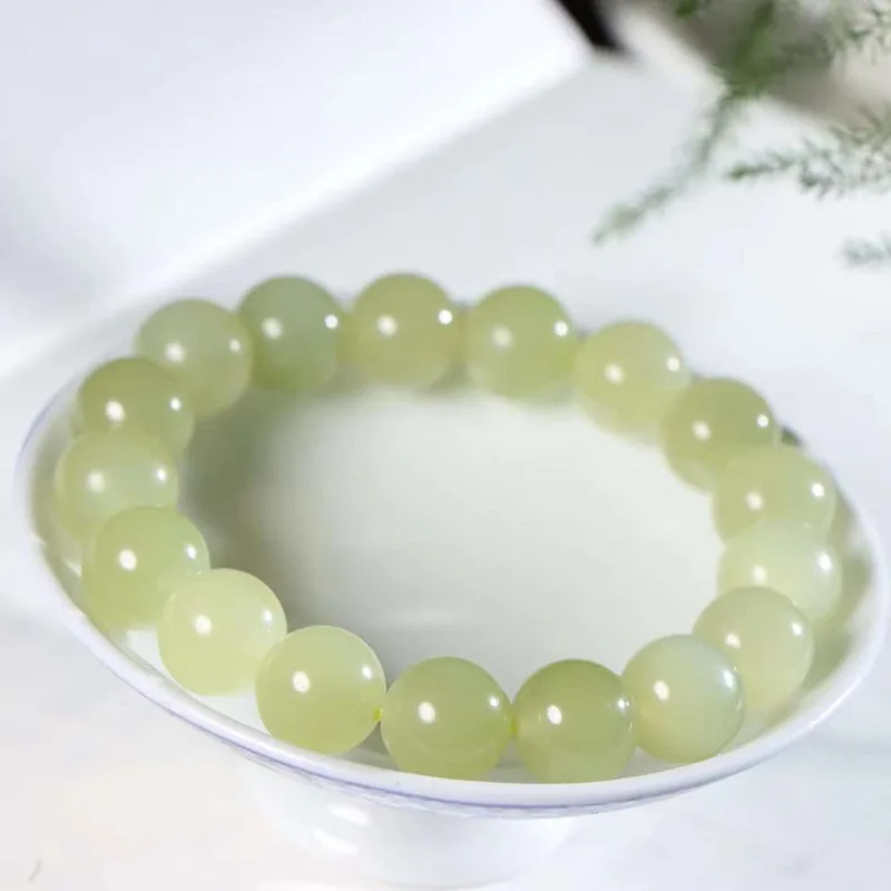 

Natural Xinjiang Hetian Ruoying Ice Yellow Mouth Material Pearl round Jade Bracelet Men and Women Same Style