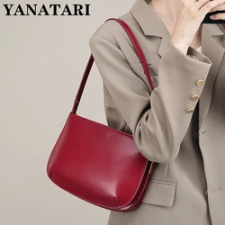 YANATARI-Bolsa de ombro de couro genuíno para mulheres, bolsa crossbody minimalista, bolsas de couro, axila luxuosa feminina, vermelha