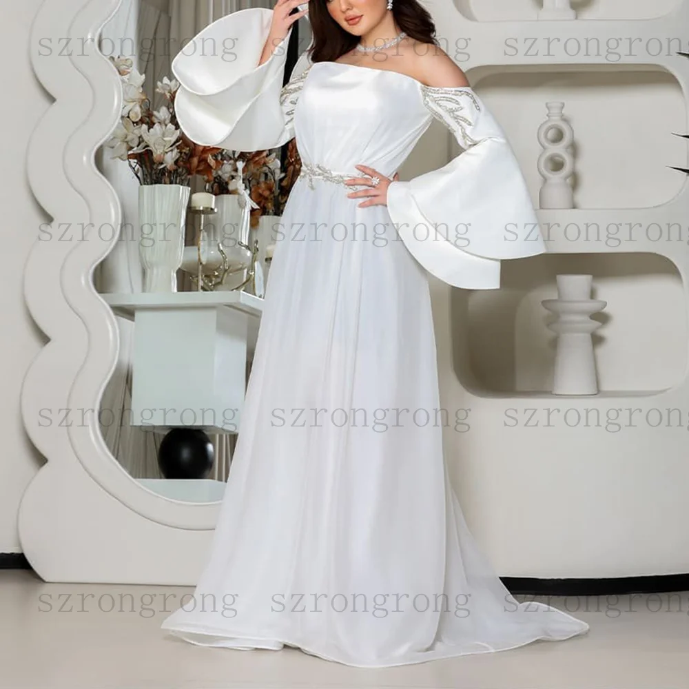 customized Boat Neck Prom Gown Off The Shoulder A-Line Sequin Appliques Long Evening Dresses Modern Backless Draped Women Dress