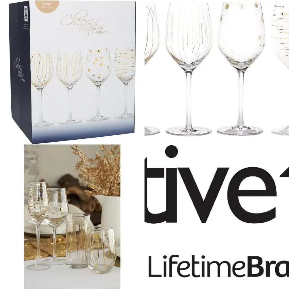 

Set of 4 Large 400ml Etched Crystal White Wine Glasses with Gold Accents, Dishwasher Safe, Gift Boxed