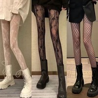 Gothic Fishnet Stockings Black Tights Women Sexy Nylon Sheer Pantyhose Lolita Hollow Out Floral Lace Pantyhose Cosplay Plus Size