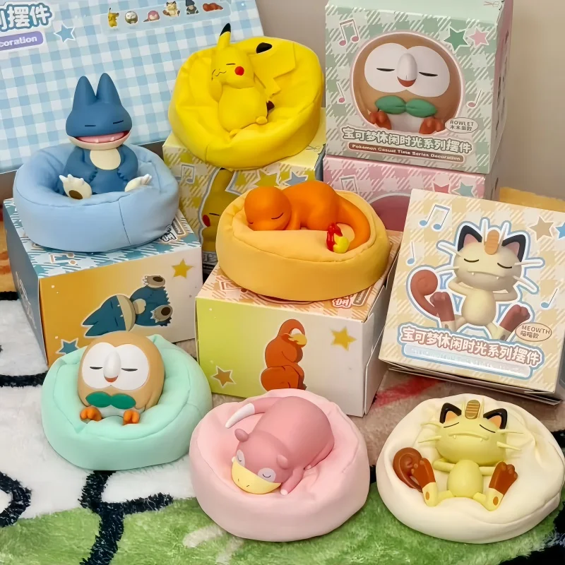 

2026 Hot PokéMon Casual Time Pikachu Slowpoke Rowlet Meowth Charmander Sleeping Anime Figures Pvc Toy Desktop Decoration