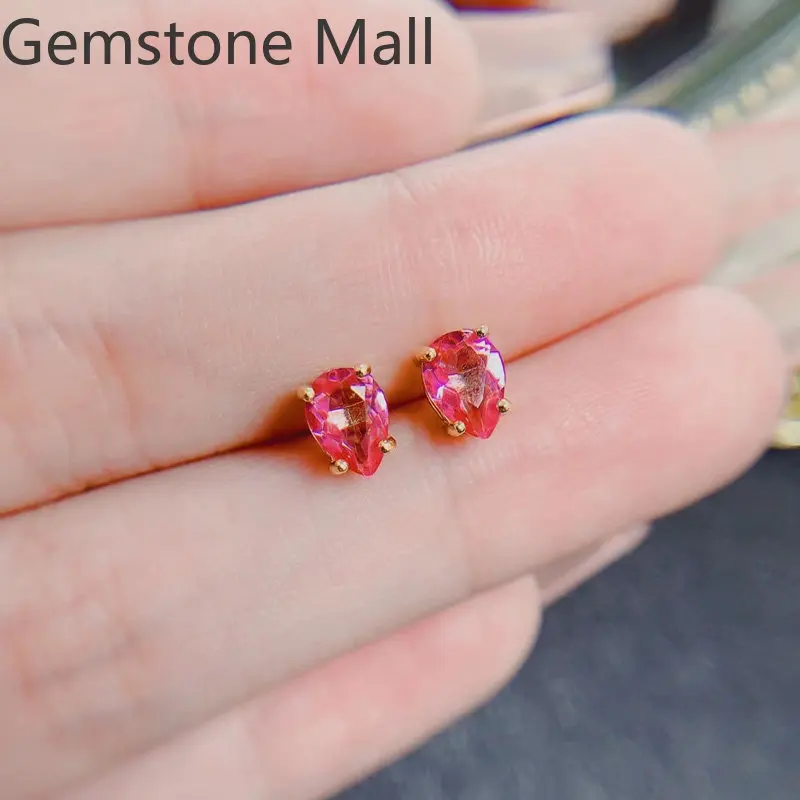 

VVS Grade Pink Topaz Stud Earrings 5mm*7mm Total 1.2ct Natural Topaz Earrings 925 Silver Gemstone Jewelry