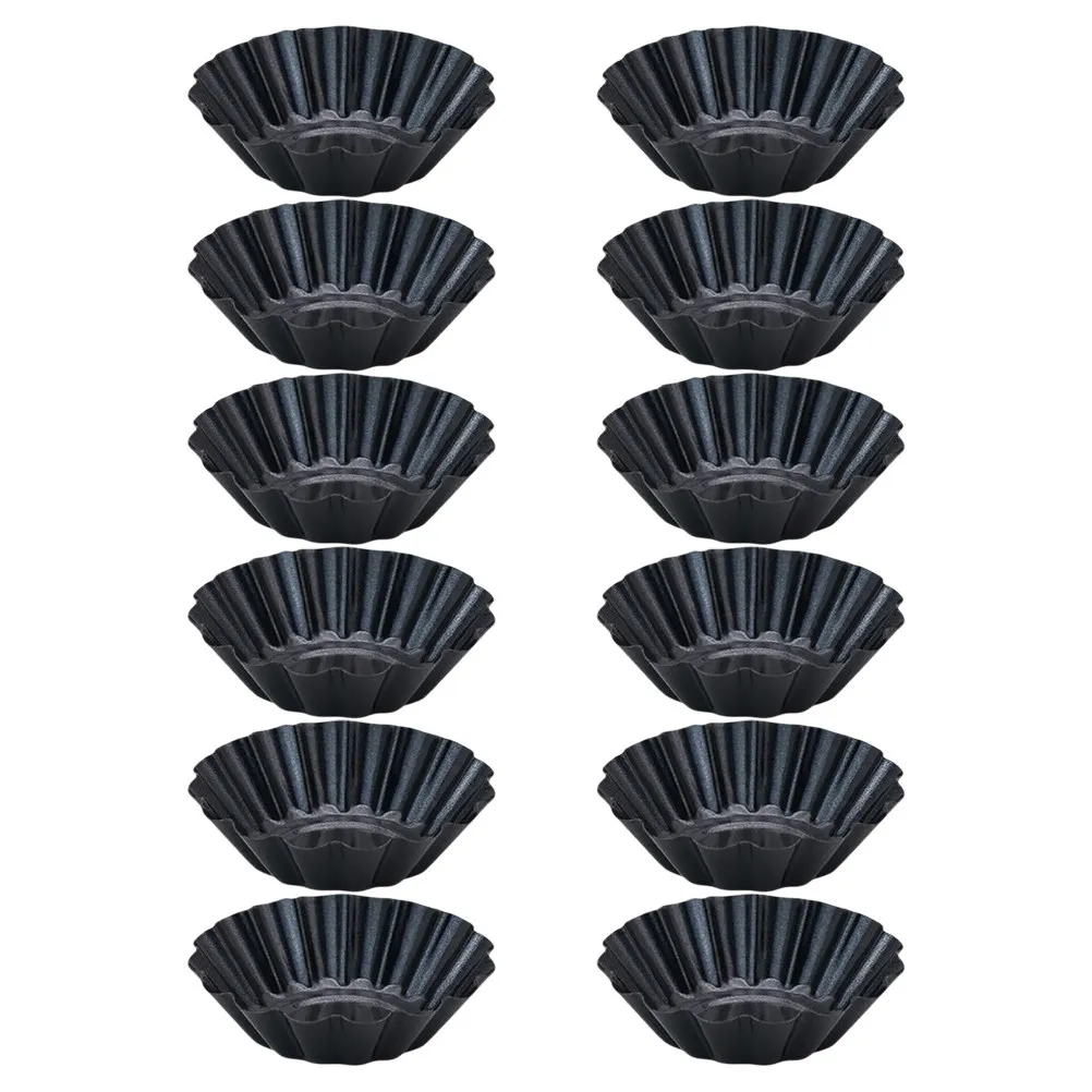 12 moldes para tartas, herramientas para hornear, en forma de crisantemo, de acero al carbono engrosado, antiadherentes, reutilizables, para tartaletas de huevo, cupcakes y muffins.