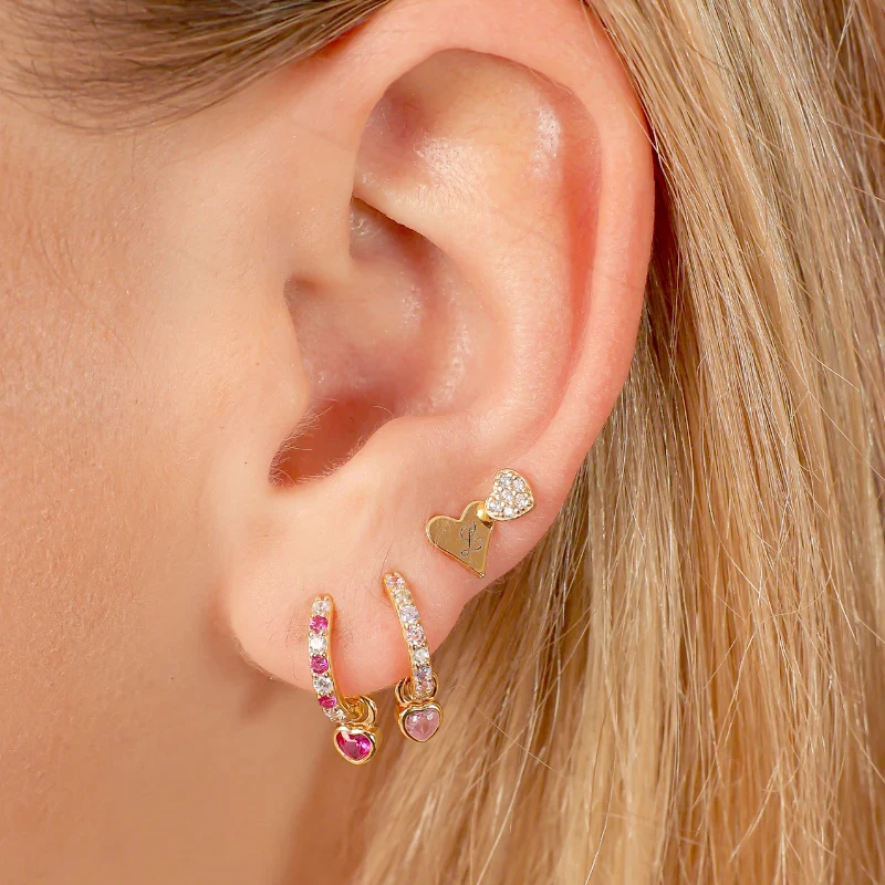 925 Sterling Silver Needle Pink Crystal Heart Hoop Earrings for Women Fashion Geometric Pendant Earrings Luxury Jewelry Gifts