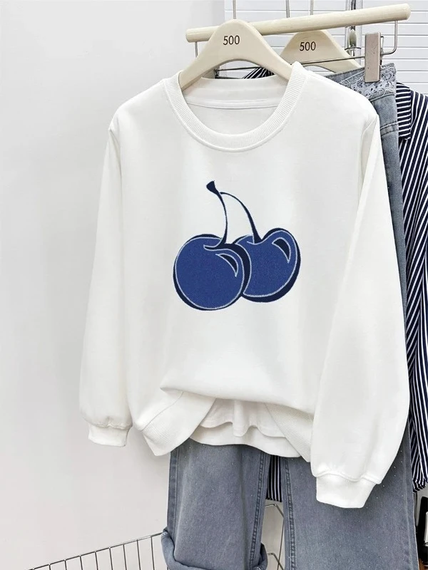 

The 2025 New Loose White Off-the-shoulder Hoodie for Women Is A Trendy Large-sized Round-neck Pullover for Autumn and Winter