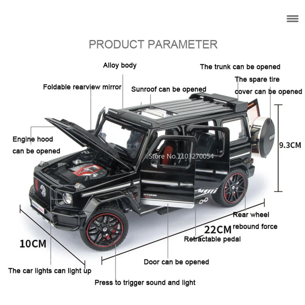 1/24 G800 Car Model Toys Alloy Diecast Metal Off-road Vehicle Models High Simulation With Pull Back Doors Can Be Opened Function