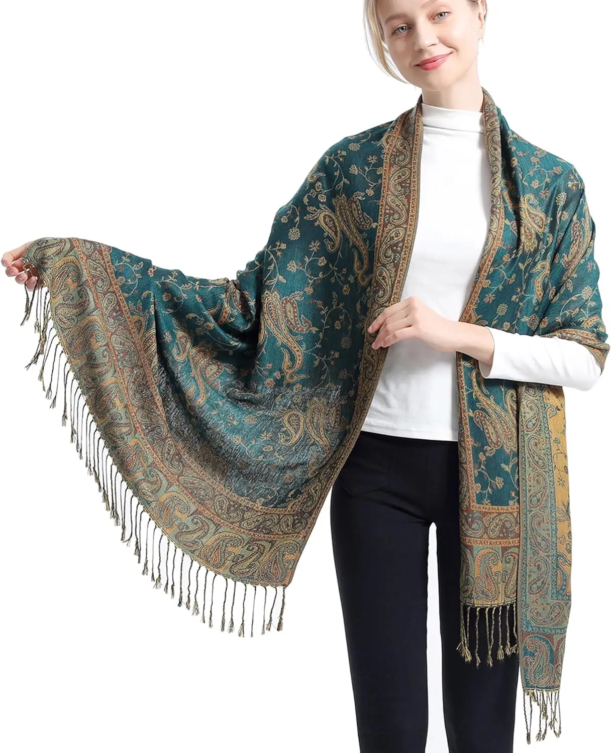 

Two Tone Silky Paisley Shawl Scarf Soft Women’s Jacquard Wrap