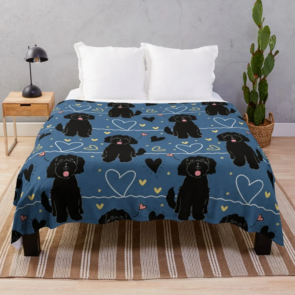 

LOVE Black Goldendoodle Dog Throw Blanket Big Thick Furry Couple Blanket