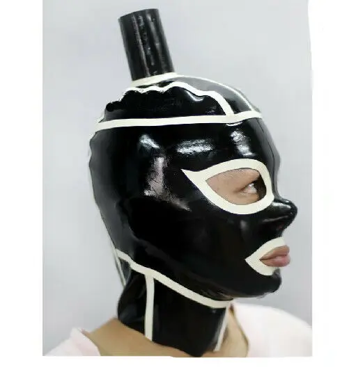 

100% Latex Gummi Schwarz Maske Kapuze Hood Tight Kopfbedeckung Zip 0.4mm Party S-XXL