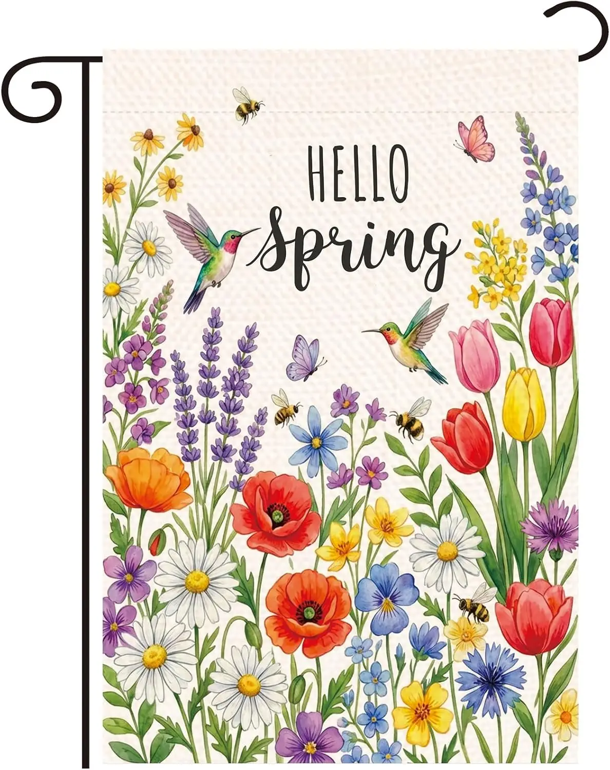 Spring Summer Floral Welcome Garden Flag Hello Spring Tulip Lavender Garden Flag 12x18 Inch Double Sided 12x18 Inch Double-S xxl