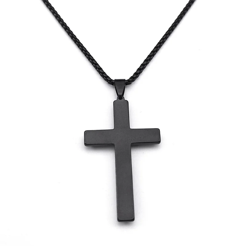 Punk Cross Pendant Necklace for Women Men Stainless Steel Black Color Gothic Chain Necklaces Jewelry corente masculina NHH15S06