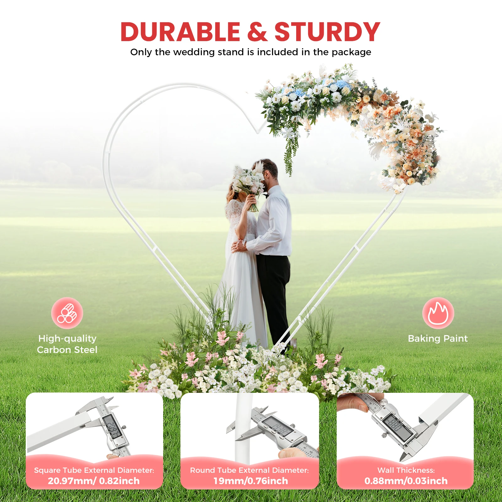 2.05M Modern Wedding Arch Heart Shaped Metal Stand Flower Display Backdrop Frame