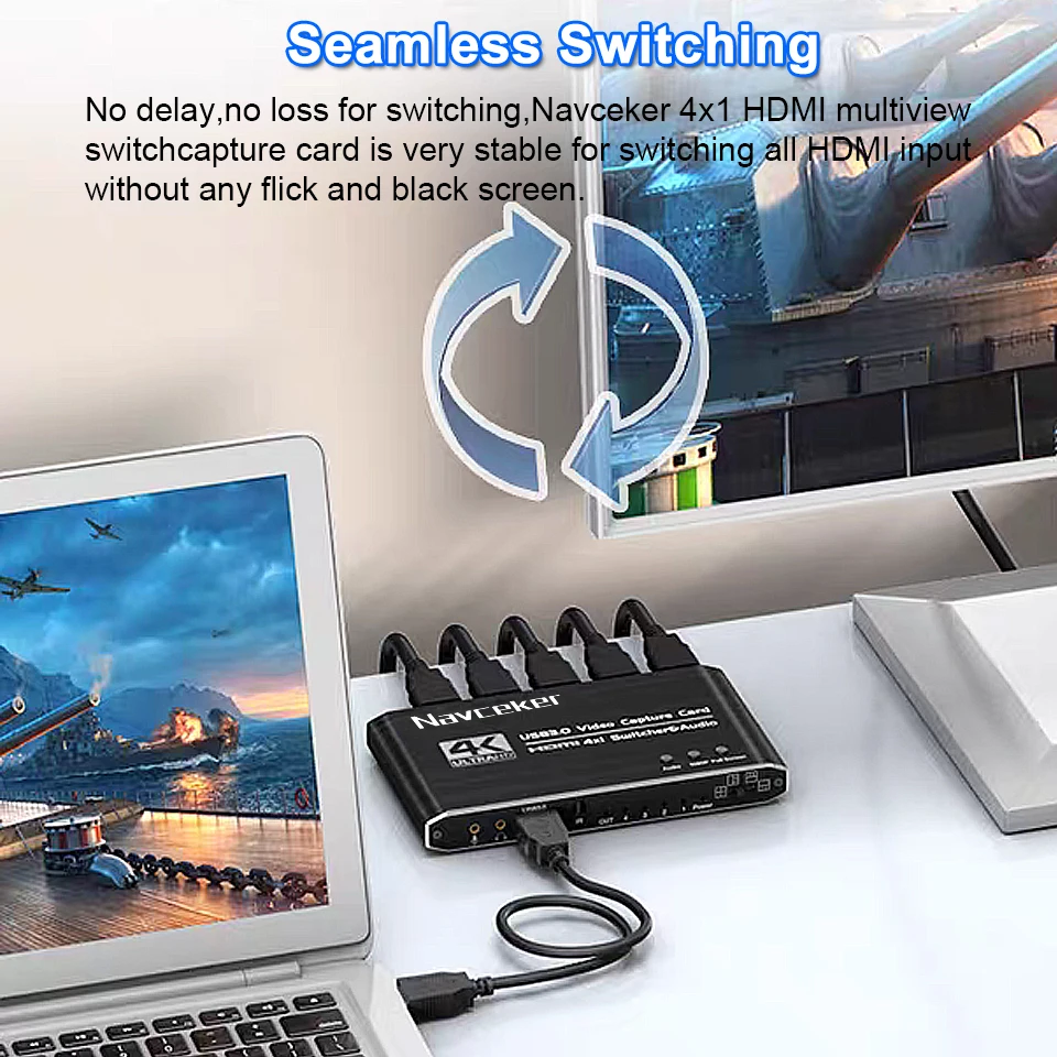 4 في 1 خارج رباعية الشاشة قطع HDMI بطاقة التقاط الصوت والفيديو 4 قناة USB 3.0 HDMI التبديل لعبة Caputre متعدد القنوات البث المباشر #3