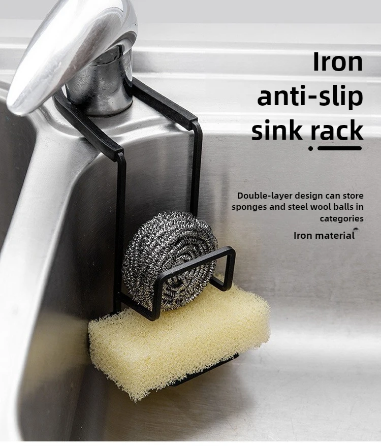 Doppelschichtiger Eisenschwammhalter für Küchenspüle, Abflussregal mit rostfreiem Design, Wasserhahnregal, Haushaltsgeschirrtuch-Organizer