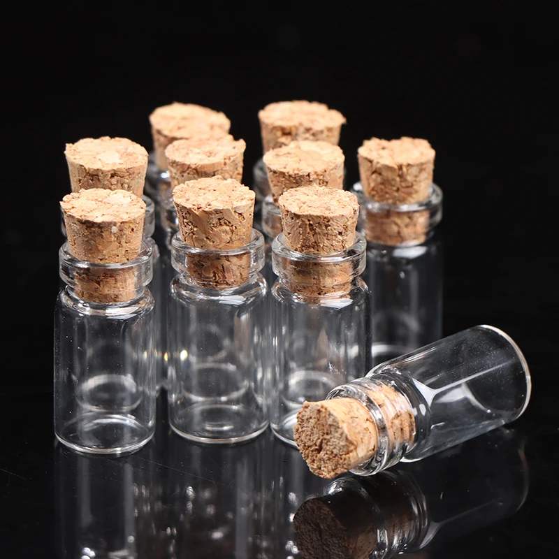 10Pcs Mini Small Glass Bottles With Clear Cork Stopper Jars Tiny Wedding Vials Message Favor Containers Jewelry