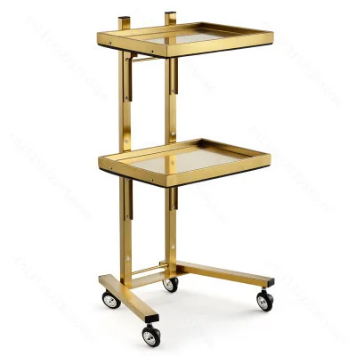 2‑Tier Foldable Stainless Steel Utility Trolley Mobile Storage Workbench Cart For Beauty Salon Barber