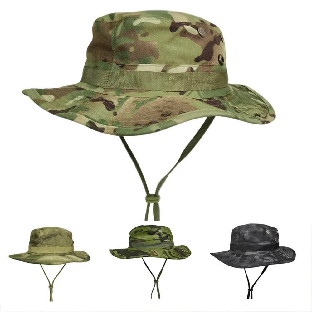 

Camouflage Boonie Men Hats Tactical US Bucket Hats Multicam Panama Summer Cap Hunting Hiking Outdoor Camo Sun Caps