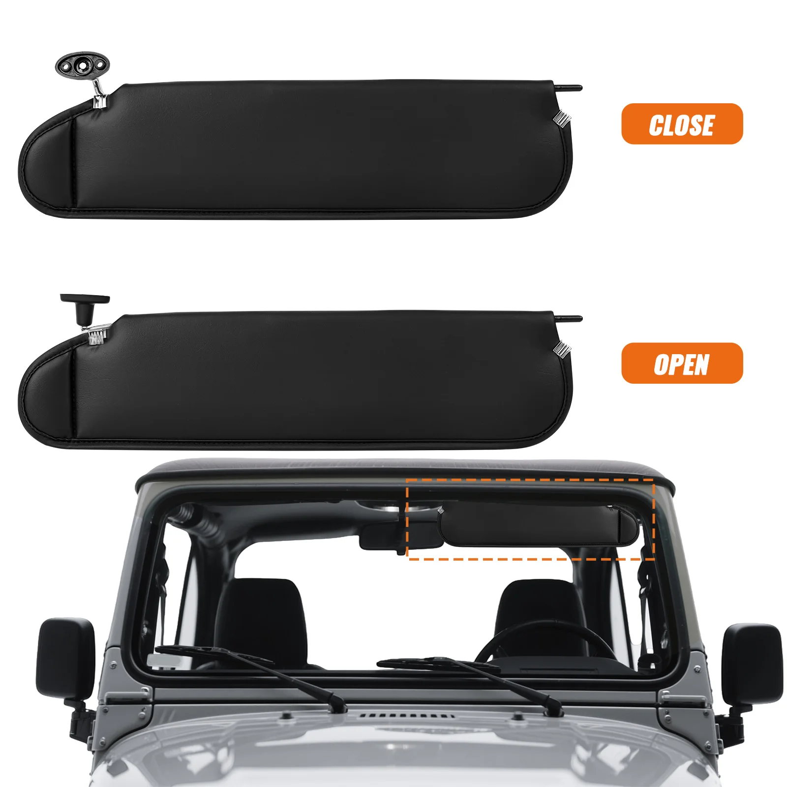 Car Interior Sun Visor Black Sun Shade Left Right Driver Passenger Side for Jeep Wrangler TJ 1997 1998 1999 2000 2001 2002