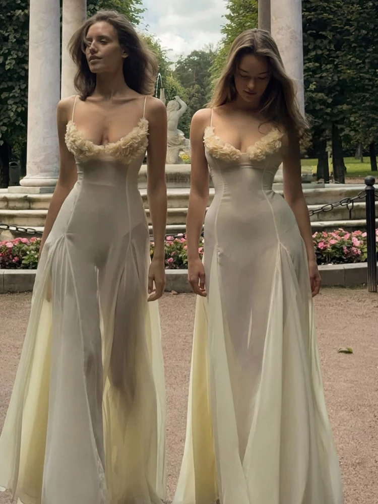 Weird Puss 3D-Blumen-Maxikleid, Body, Damen, durchsichtiger Saum, tiefer Ausschnitt, ärmellos, figurbetont, sexy, modisch, für Partys, klassische Kleider – Detail 22