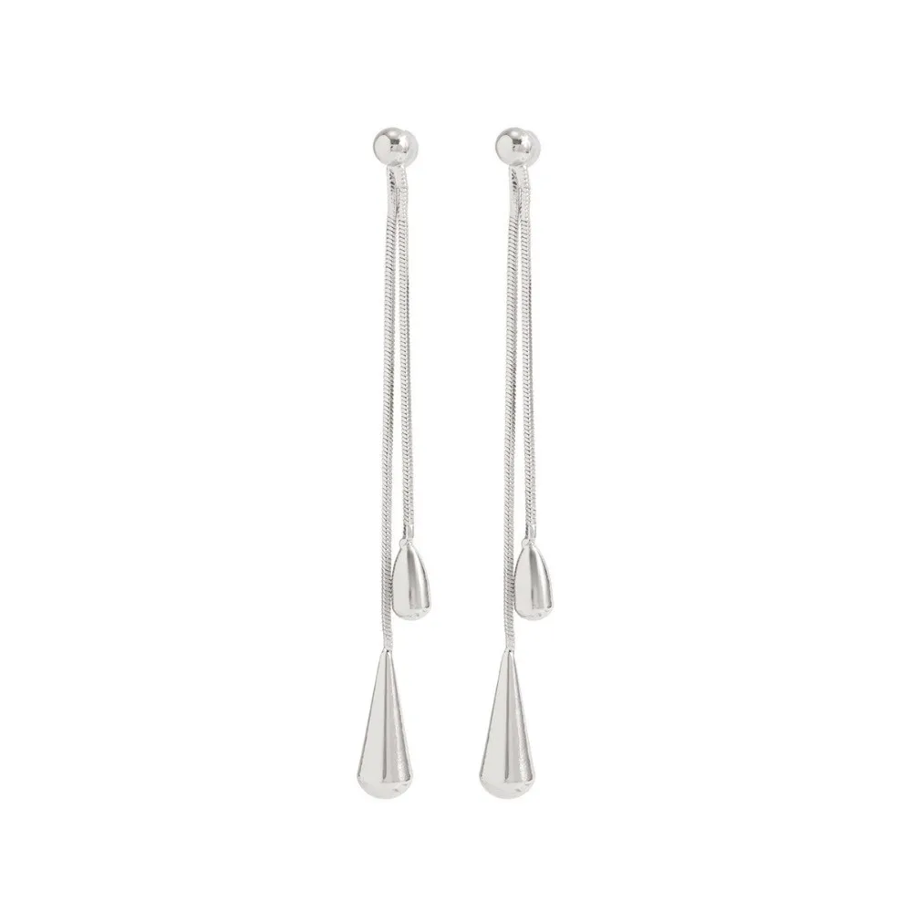 Smooth Surface Snake Chain Drop Outline Design Tassel Decor Y Shape Thin Snake Chain Solid Metal Build Metal Pendant