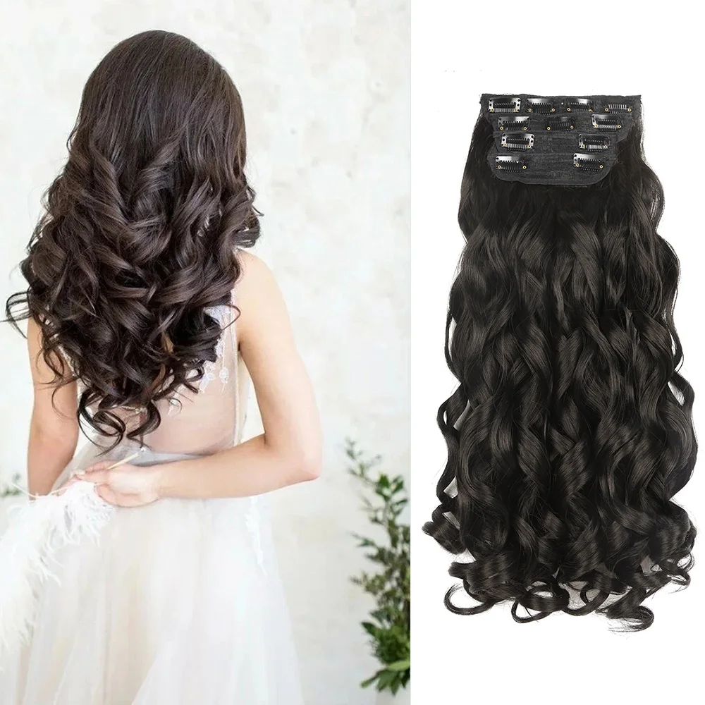 

Synthetic Loose Wave Clip In Hair Extensions 4pcs for Full Head Loose Weave Weft Ombre 18inch Black Curly Organic For Woman