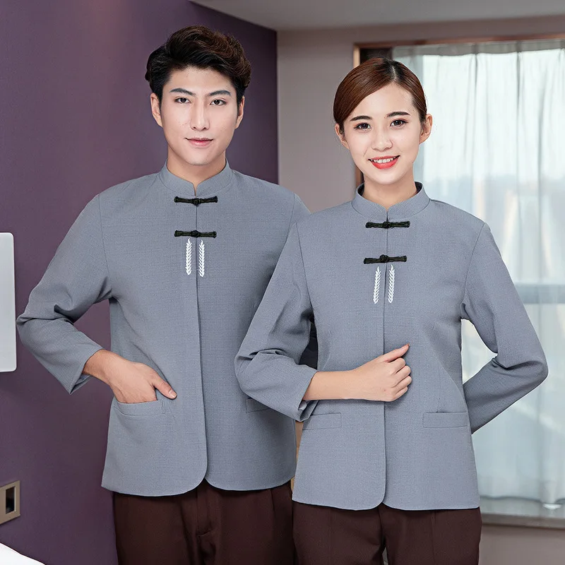 

Рабочая униформа с длинными рукавами для осени и зимы для персонала, занимающегося уборкой в торговых центрах, на полах торговых объектов, в отелях и комнатах гостевых домов.