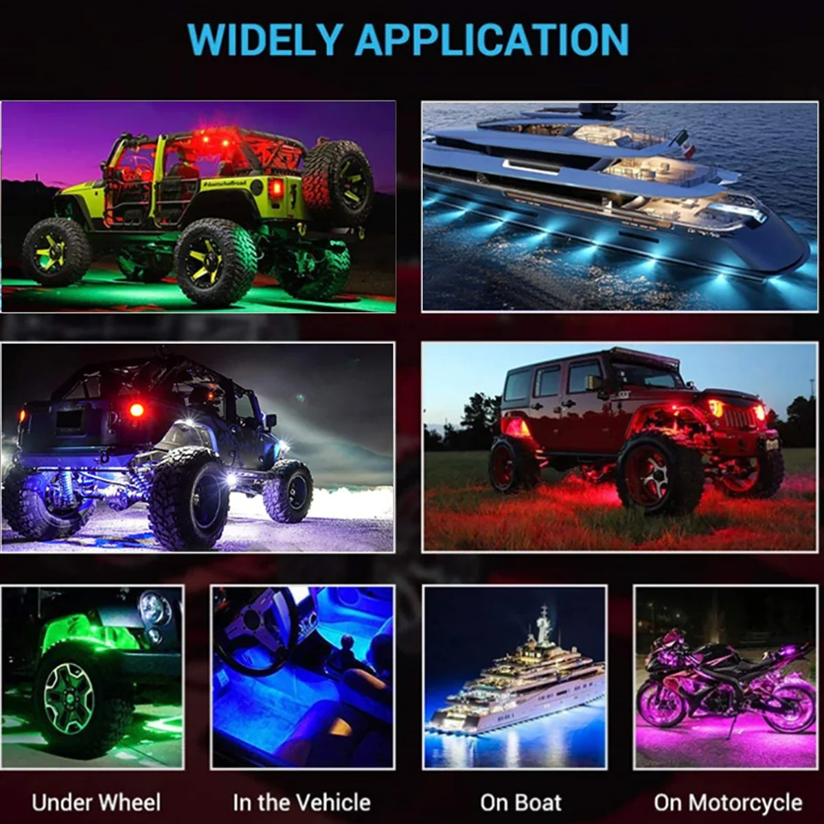8in1 Off-road Chassis light with RF Remote APP Control RGB Light Auto Decorative Atmosphere Lamp Kit Accessories for ATV UTV