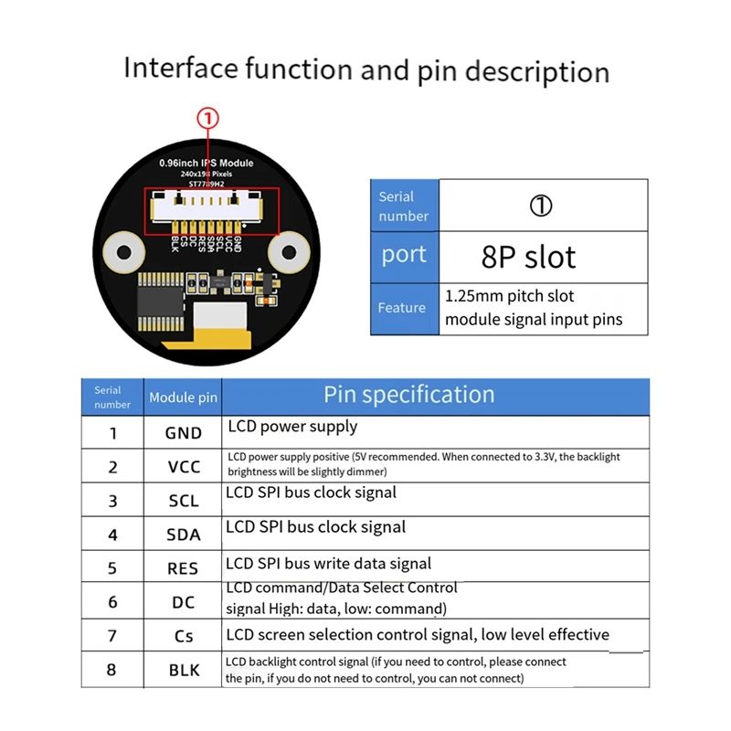 0,96 cores do módulo 240Xrgbx198p 65K da tela colorida ST7789 de IPS compatíveis com 5V e 3.3V MCU