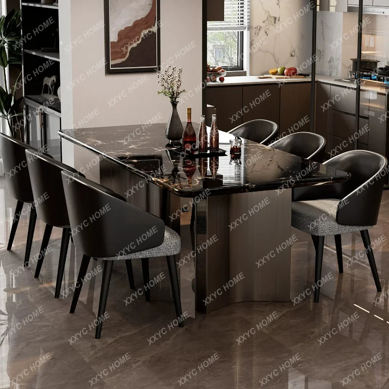 Modern simple black marble dining table and chair combination light luxury rectangular high sense