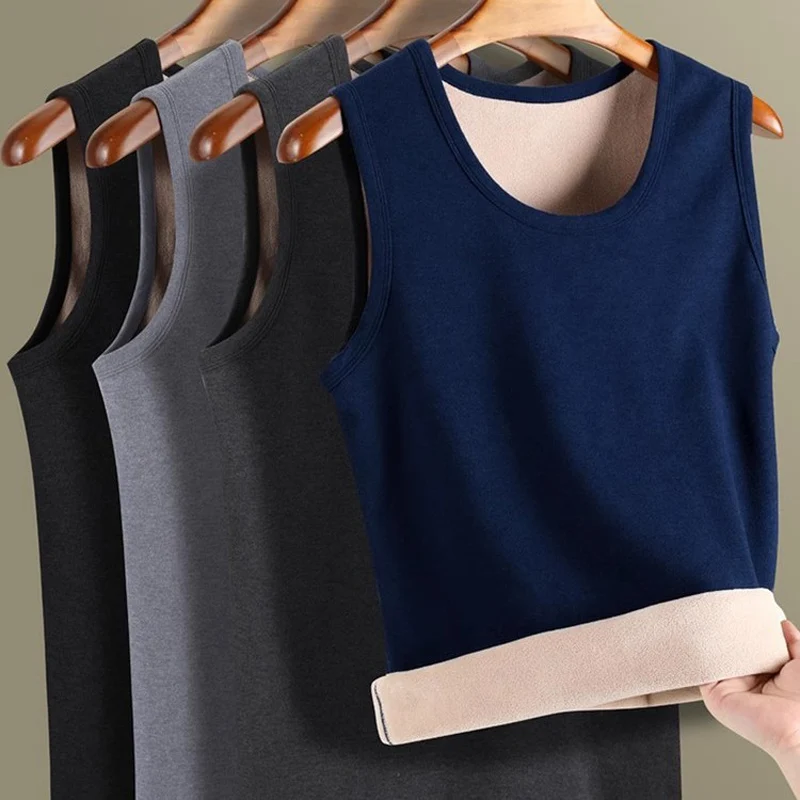 

New Winter Men's Thermal Vest Lamb Fleece Thick Padded O Neck Sleeveless Tank Tops for Man Base Layer Underwear Shirt