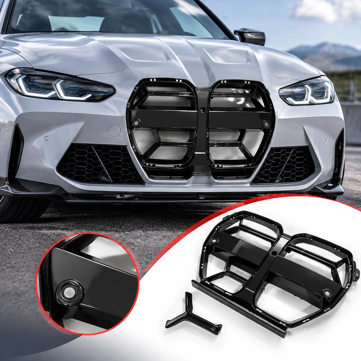 Griglia anteriore nera lucida per BMW M3 G80 M4 G82 G83, stile CSL, 2021-2025