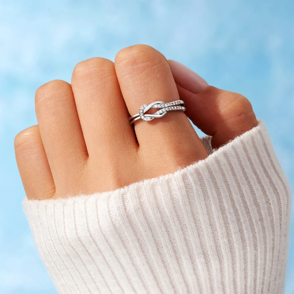 Silver Color Double Layer Kont Rings for Women Girls Tiny Cubic Zircon Stackable Finger Ring Engagement Jewelry Gift for Her