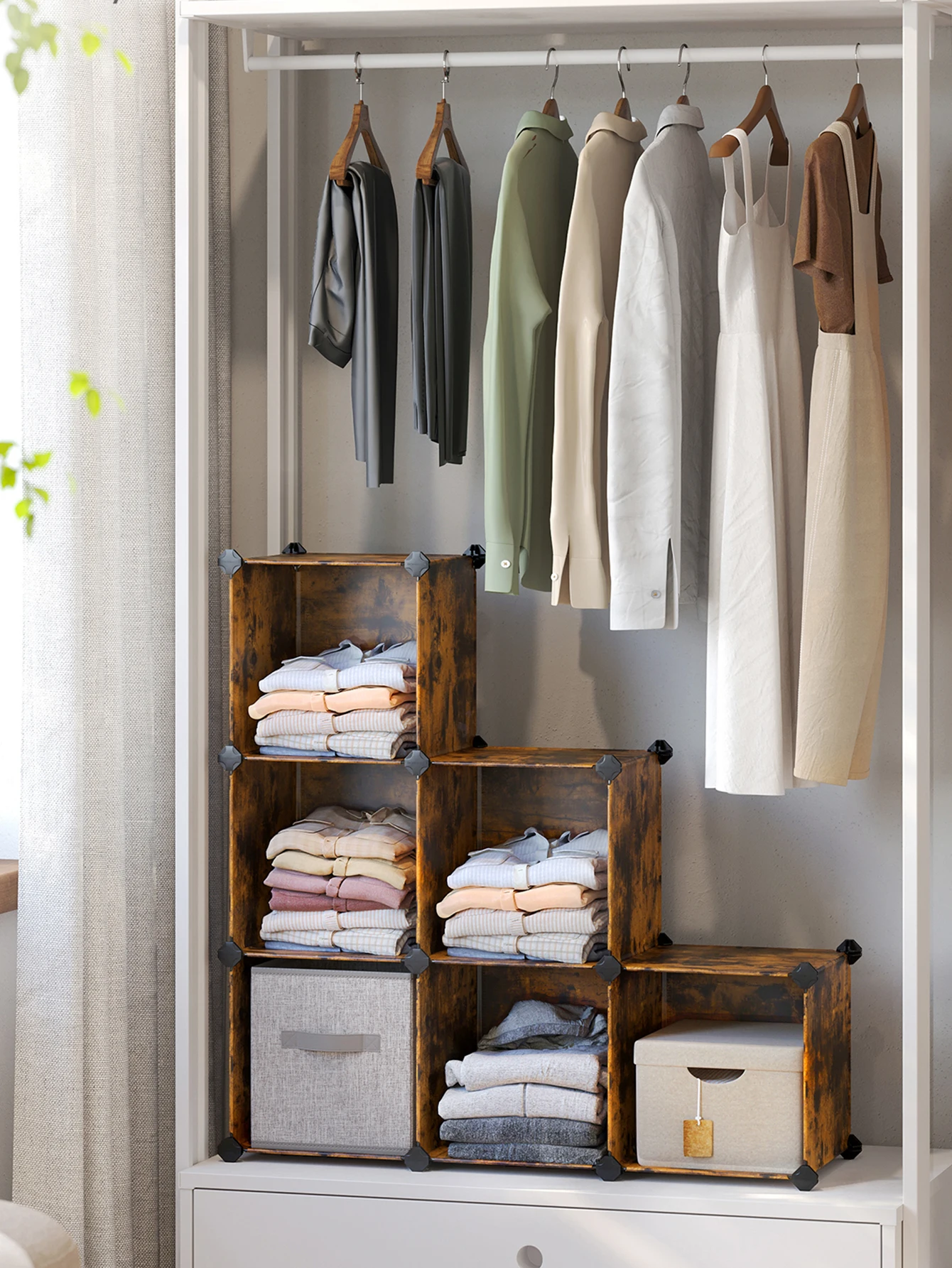 

6 Cube Storage Organizer, DIY Closet Shelf, Plastic Clothes Organizer, Modular Bookcase with Feet and Rubber Mallet