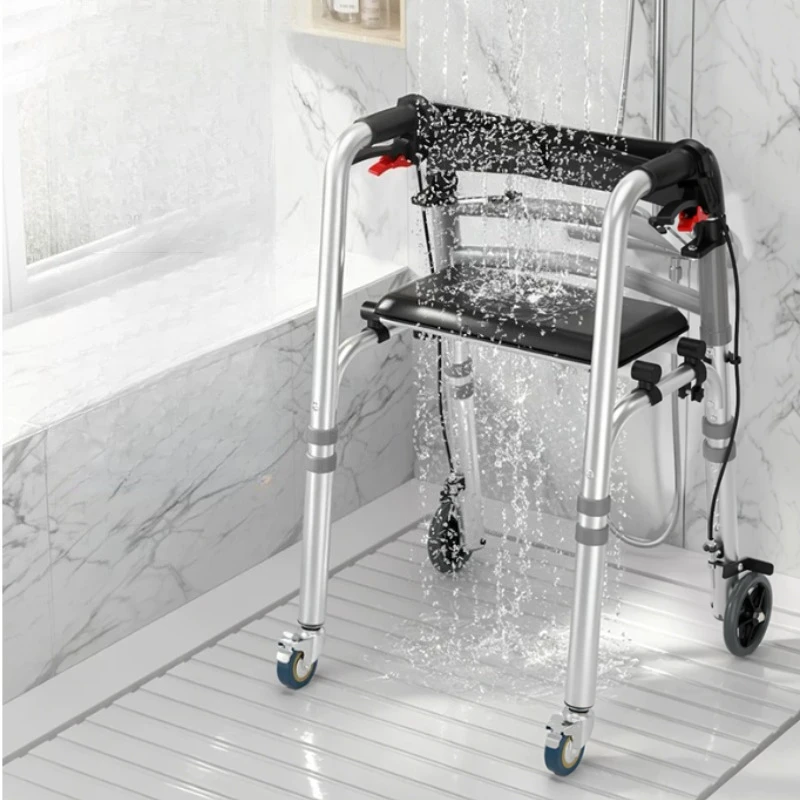 Foldable Rollator Walker for Seniors with Seat, 350 Lb Weight Capacity,Adjustable Lightweight Rehabilitation Walker for Disabled