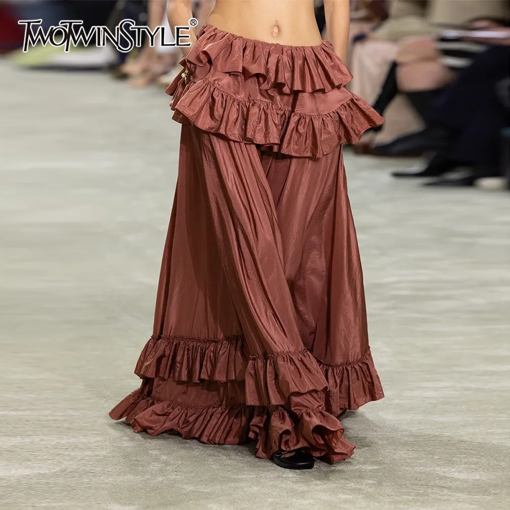 

Юбка женская TWOTWINSTYLE, однотонная, с оборками, французский стиль, с завышенной талией, свободная, элегантная, повседневная, длинная, осенняя, новая модная коллекция