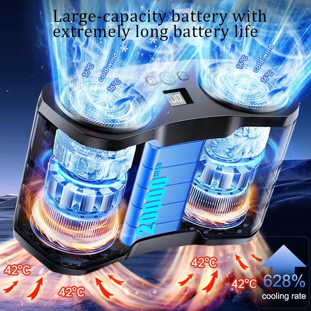 Portable Waist Clip Fan Wearable Mini USB Rechargeable Hanging Fan for Outdoor Working Double Air Outlet Waist Fan 20000Mah