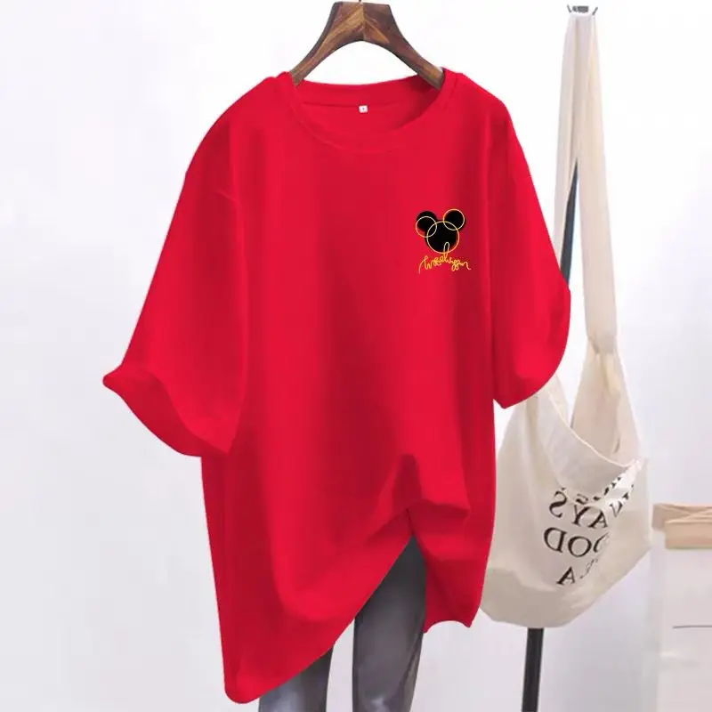 Women's Pure Cotton T-shirt, Summer Short Sleeve Basic Tops, Casual Loose O-neck, Chic Printed Pullovers