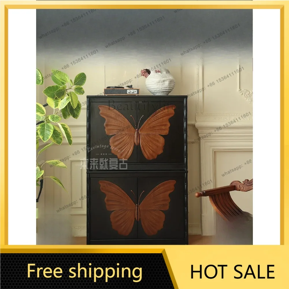 FG French retro style solid wood dream butterfly cabinet against the wall medieval storage display cabinet
