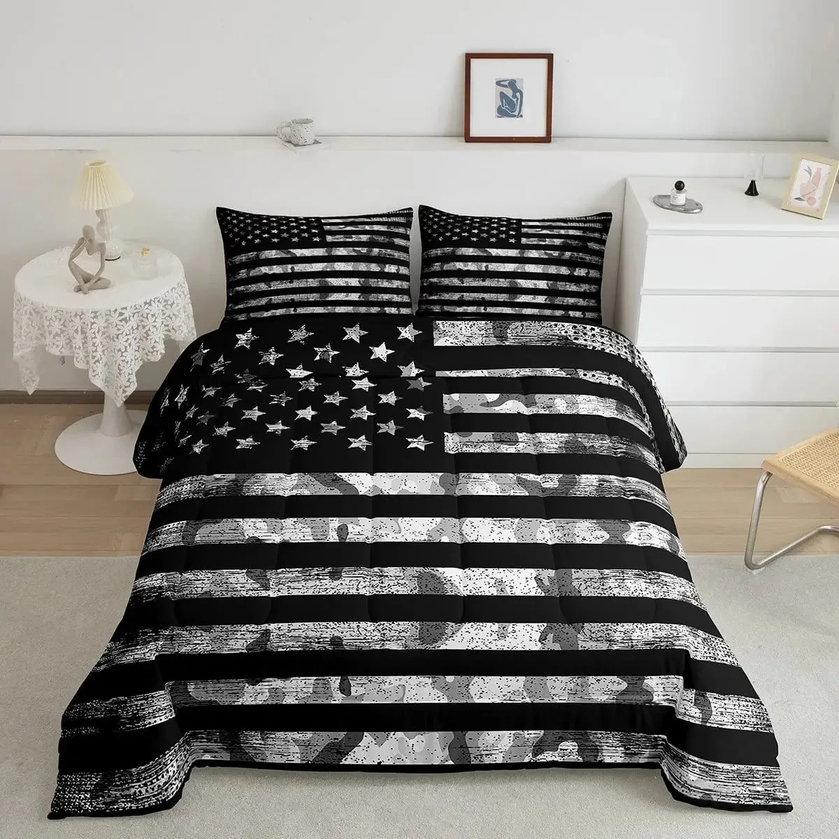 

3 Pcs Grey Camo Comforter Bedding Set Full Size, Camouflage Army Design Bedding Collections for Kid Boy, Soft All-Season Bed Set