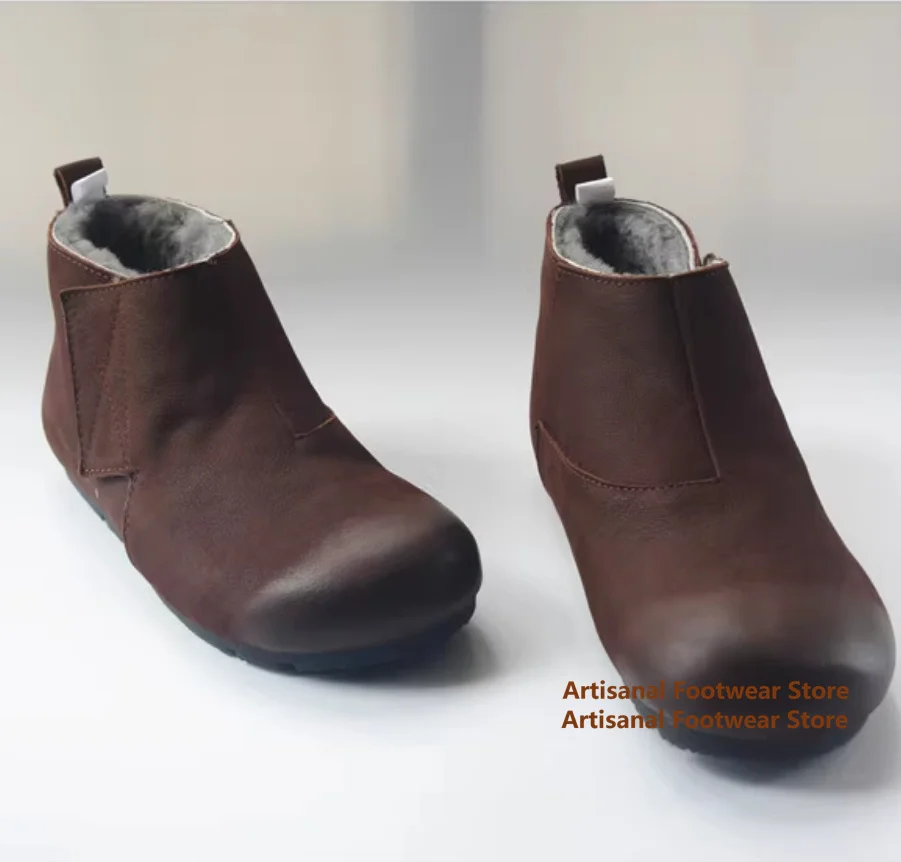 

High Top Snow Boots Winter Men's Boots British Style Genuine Leather Round Toe Boots Trendy Handmade Men's Cotton Snow Boots