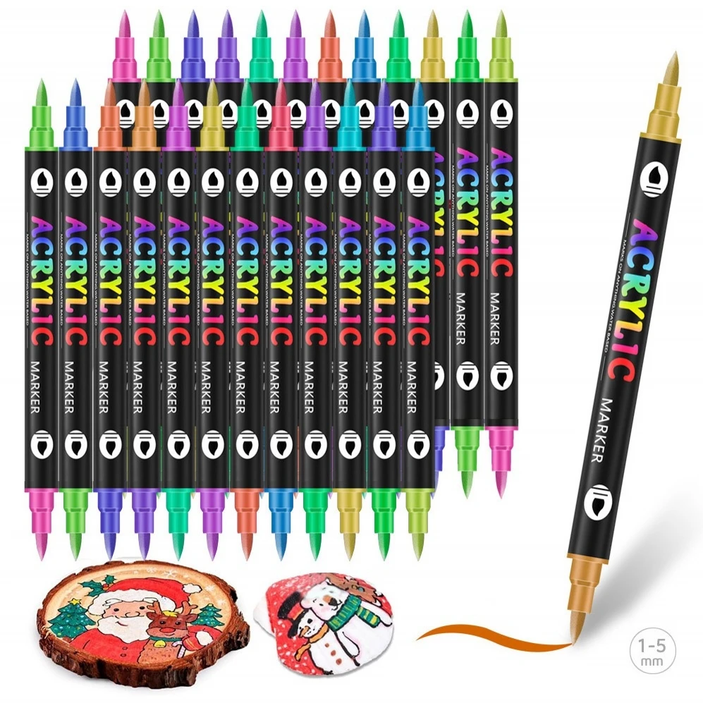48-Color Dual-Tip Dual-Color Water-Based Marker Set - 24-Pack: Acrylic Markers with Soft Brush Tips, Ideal for Rock Painting, Wood, Stone, Glass, Craft Supplies, and Art Supplies