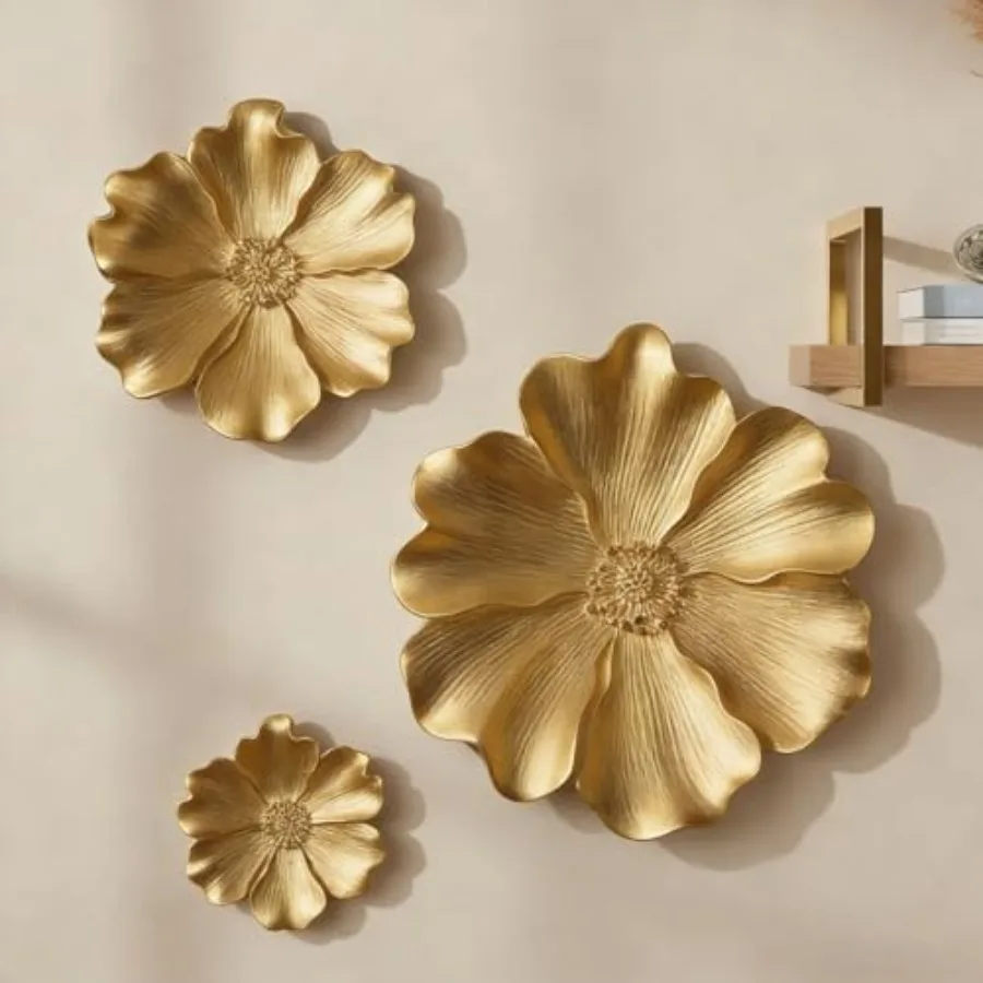 

Vintage Wall Sculpture3-Piece 3D Flower Art Decor Shabby Chic Wall Mount Floral Sculptures Antique Victorian Style Aesthetic Ha