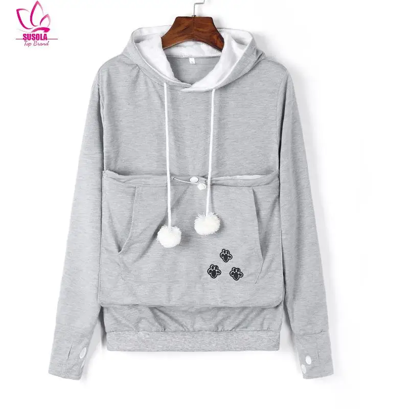 

SUSOLA Lady New Woman Hooded Sweatshirt Hoodies Women For Cat Dog Pet Casual Kangaroo Big Front Pocket Hoody For Pregnant Women