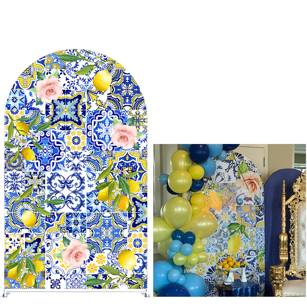 

Patchwork Tile Arched Backdrop Covers for Porcelain Parties Decorations Mediterranean Lemon Arch Stand Cover GX-1178