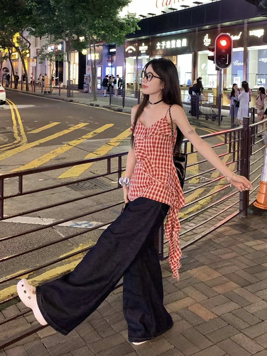 Elegant Summer Women's Crop Top with Skirt Detail Irregular Hem Long Sleeve round Neck Korean Style Fashionable Trendy Top