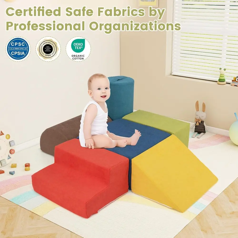 مجموعة مكعبات إسفنجية للتسلق للأطفال مكونة من 6 قطع: صالة ألعاب رياضية ناعمة للأطفال مصنوعة من قماش الشنيل والشريحة