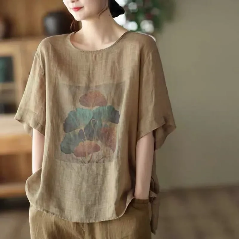 T Shirt For Women Short Sleeve Baggy Brown Anime Tops Woman Cotton Goth Yk2 Korean Clothing Trending Wholesale Clothes Kpop