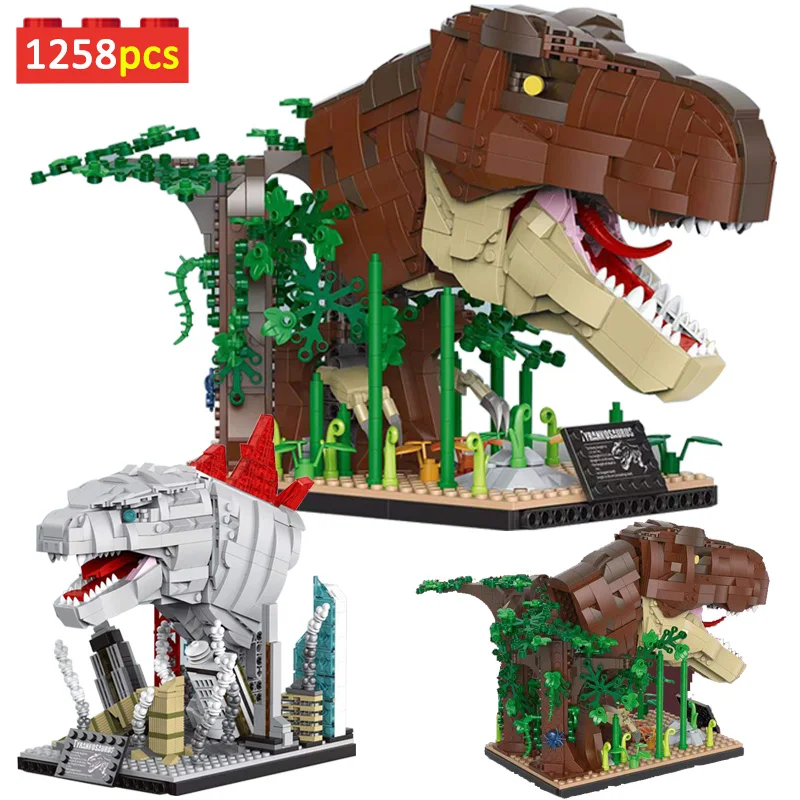 

MOC Technical Tyrannosaurus Rex Head Model Monster Godzillaed Sculpt with Sound Building Blocks Figures Bricks Toy for Kids Gift