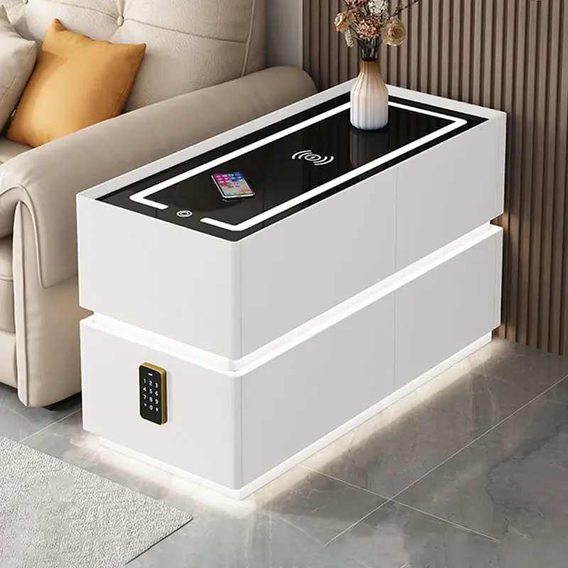 Smart Tech Nightstand, Solid Wood Bedroom Furniture, Wireless Charging Sofa Side Table for Living Room, Bluetooth Speaker